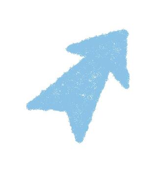 Blue pastel arrow with swirl form in soft crayon sketch. Hand drawn pointer symbol for up direction, clean icon element. Artistic marker texture, ideal for simple abstract use. vector