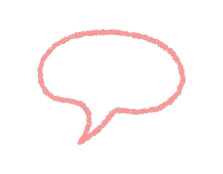 Crayon outline speech balloon icon with soft sketch style. Bubble for chat message or talk element, perfect for conversation and communication concepts. Pink tone, clean and simple presentation, vector