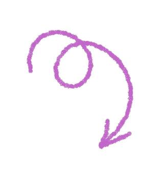 Hand drawn wavy pastel arrow with crayon stroke and sketch style in purple. Distinct symbol and icon as a unique element for creative concept modern abstract visual art. vector