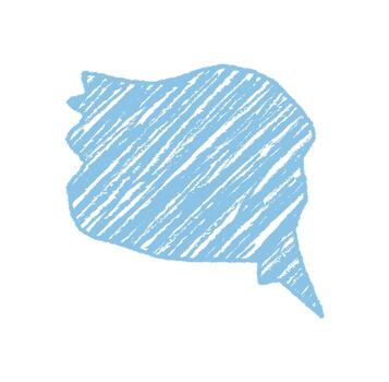 Diagonal crayon speech bubble in wavy organic sketch style. Scribble textbox and chat icon for message and talk design. Playful blue tone, ideal for creative message or conversation visual. vector