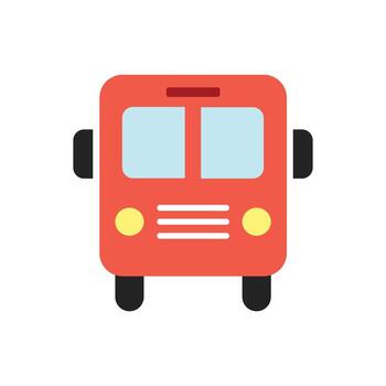 Red bus icon front view isolated. Public Transport Bus Icon. Transport Bus Icon Illustration. Flat Design Bus Icon vector