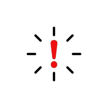 Exclamation mark inside red circle with radiating lines indicating alert or urgency vector