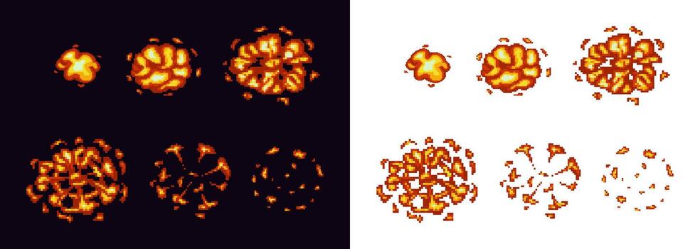 Pixel explosion animation sequence for gaming and design vector