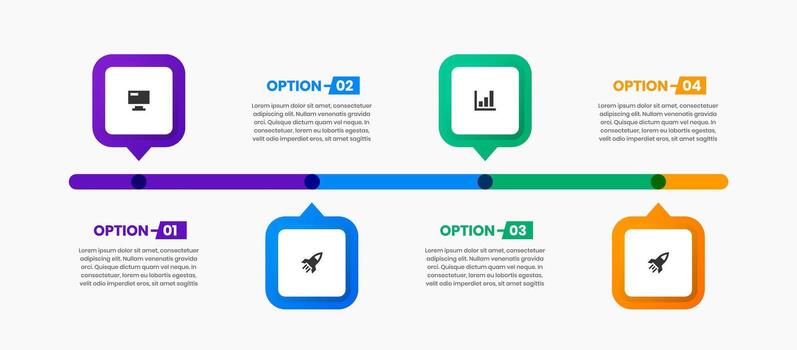 Timeline Infographic Element Design Templates with Icons and 4 Options. Suitable for Process Diagram, Presentations, Workflow Layout, Banner, Flow Chart vector