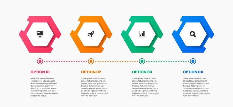 Hexagon Infographic Element Design Templates with Icons and 4 Options or Steps. Suitable for Process Diagram, Presentations, Workflow Layout, Banner, Flow Chart vector