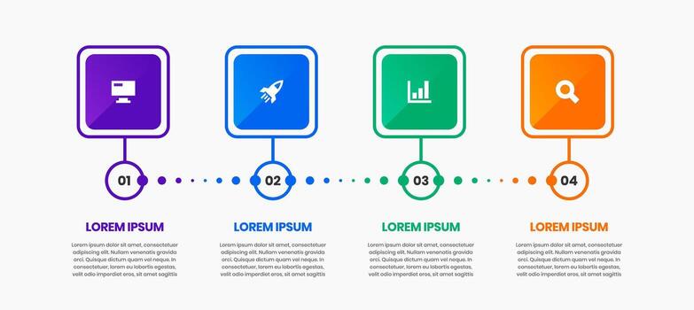 Timeline Infographic Element Design Templates with Icons and 4 Numbers. Suitable for Process Diagram, Presentations, Workflow Layout, Banner, Flow Chart, Infographic vector