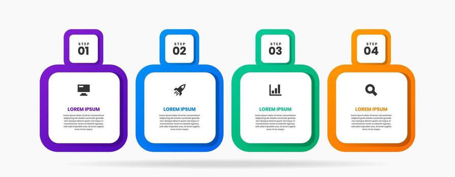 Rectangle Infographic Element Design Templates with Icons and 4 Steps. Suitable for Process Diagram, Presentations, Workflow Layout, Banner, Flow Chart, Infographic vector