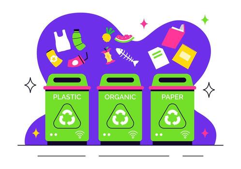 inteligente reciclaje sistema ilustración con ai chip para Respetuoso del medio ambiente residuos clasificación y supervisión vector