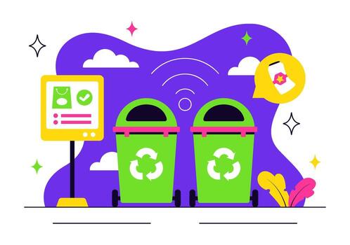 Illustration of AI Driven Smart Recycling Bins for Sustainable Garbage Management and Environmental Monitoring vector