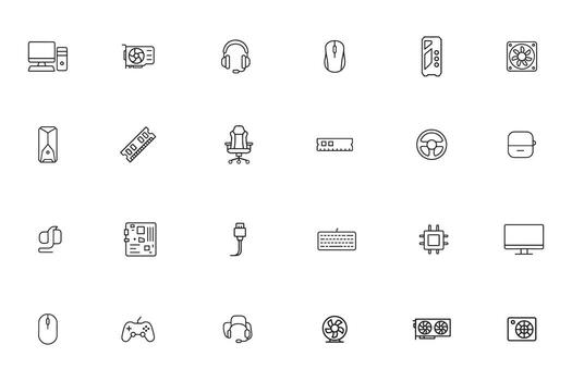 Computer Hardware and Gaming Peripherals Line Icons Set vector