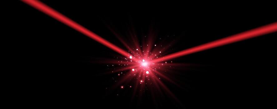 Red horizontal laser beam. Neon line, presentation pointer. Red glow flare light effect. illustration. Isolated on dark background. vector