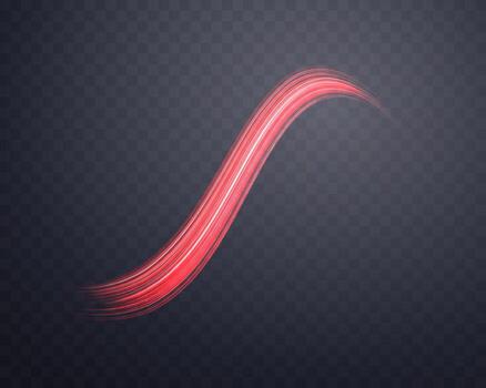 Glowing red lines. Neon realistic energy speed. Abstract light on a dark background vector