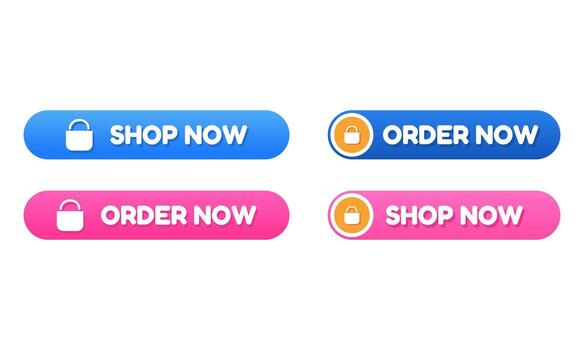 A Collection of Modern and Stylish Shop Now and Order Now Buttons for E-commerce Websites and Mobile Applications vector