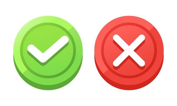 Green check and red cross round icons for UI feedback and buttons vector