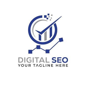 Modern Digital SEO Logo Design with Analytics Graph and Growth Chart Icon, Creative Branding Template for Marketing Agency, Business Optimization, Web Service, Online Strategy and Technology Company vector