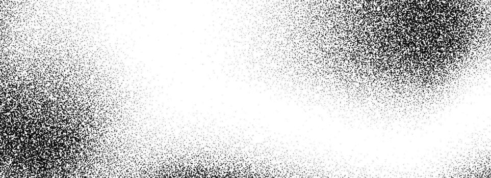 Black dotted grain gradient texture. Stippled gritty sand overlay. Grunge sprayed noise background. Rough distressed dotwork backdrop with particles, dust, speckles. Subtle grit speck wallpaper vector