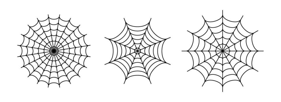 negro línea araña web colocar. simplificado telaraña recopilación. Víspera de Todos los Santos marco y fronteras elementos para bandera, póster, decoración. lineal escalofriante enredado red manojo. haloween contorno paquete vector