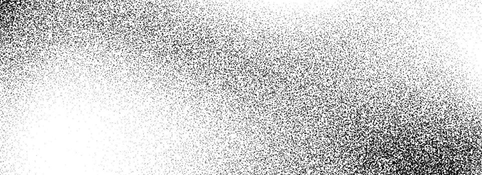 Black dotted grain gradient texture. Subtle stippled gritty sand overlay. Grunge sprayed noise background. Grit speck wallpaper. Rough distressed dotwork backdrop with particles, dust, speckles vector