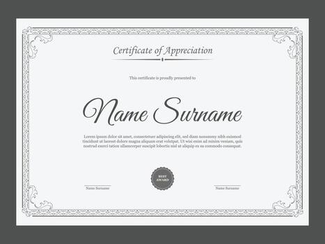 retro certificado de apreciación modelo para compañía. Clásico certificado diseño con victoriano estilo adornos vector