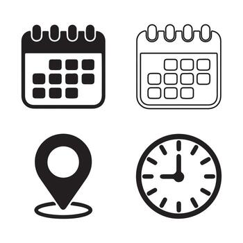 Calendar, location pin, and clock icons date schedule vector