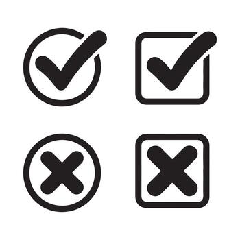 Four Check and Cross Mark Icons in Circles and Squares vector