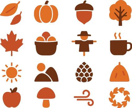 Fall Background 16 Solid Color Icon Set Collection on White Background vector