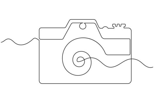 Modern camera one line art drawing with minimalist abstract isolated outline design vector