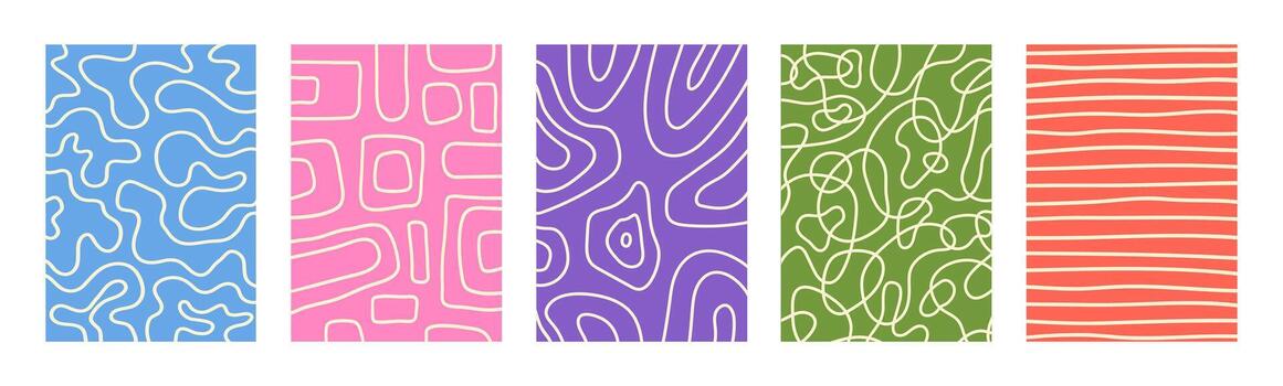 Abstract set vertical creative backgrounds with dynamic linear waves. Trendy illustration in style retro 70s, 80s vector
