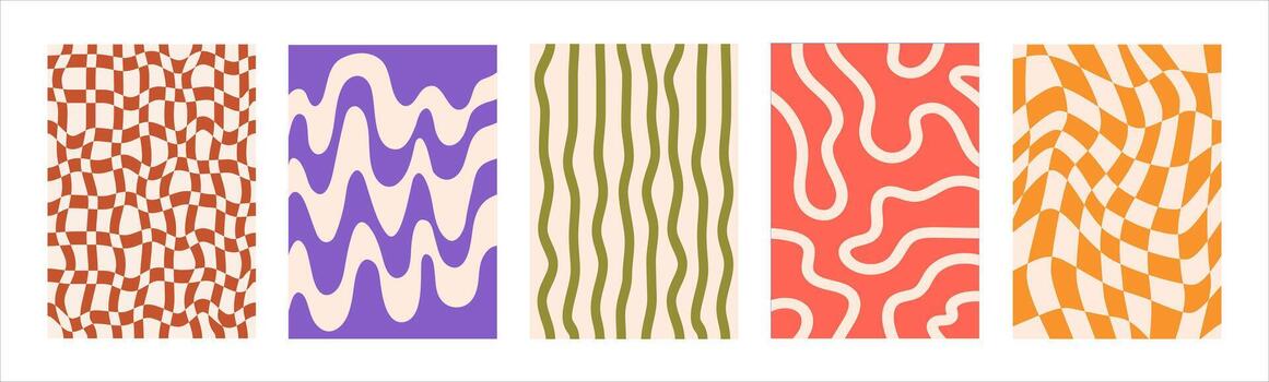 Set of Abstract vertical geometric backgrounds with colorful wavy shapes and lines. Trendy illustration in style retro vector