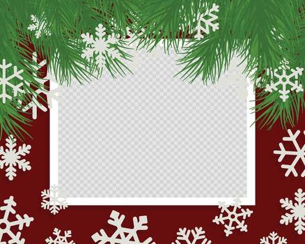 Christmas photo frame with fir tree branches and snowflakes Winter polaroid frame vector
