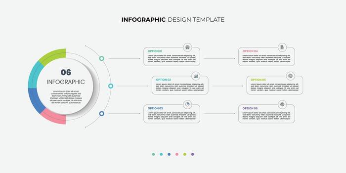 Modern infographic label design with circle infographic template design and 6 options or steps. Can be used for process diagram, presentations, workflow layout, banner, flow chart illustration vector