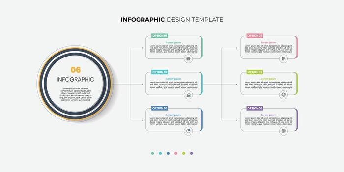 Modern infographic label design with circle infographic template design and 6 options or steps. Can be used for process diagram, presentations, workflow layout vector