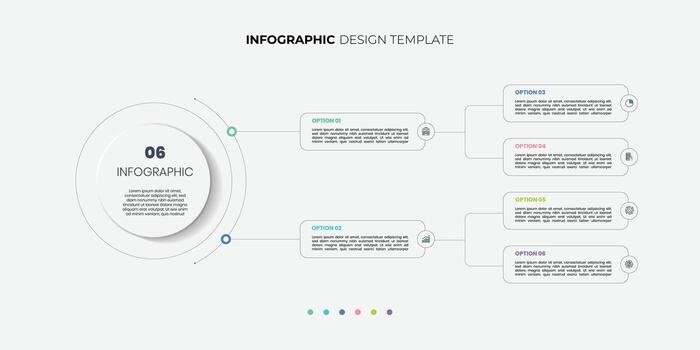 Modern infographic label design with circle infographic template design and 6 options or steps. Can be used for process diagram illustration vector