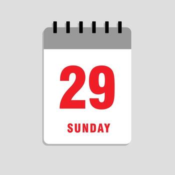 Sunday, the 29th. Abstract calendar date page highlighting the day of the week and number of the day, marked for event schedules, meetings, and agenda planning. illustration. vector