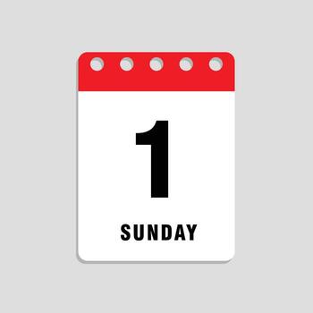 Sunday, the 1st. Abstract calendar date page highlighting the day of the week and number of the day, marked for event schedules, meetings, and agenda planning. illustration. vector