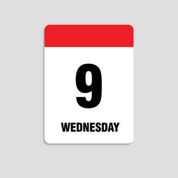 Wednesday, the 9th. Abstract calendar date page highlighting the day of the week and number of the day, marked for event schedules, meetings, and agenda planning. illustration. vector
