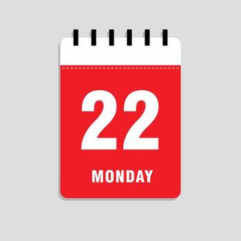 Monday, the 22nd. Abstract calendar date page highlighting the day of the week and number of the day, marked for event schedules, meetings, and agenda planning. illustration. vector