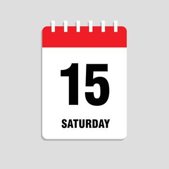 Saturday, the 15th. Abstract calendar date page highlighting the day of the week and number of the day, marked for event schedules, meetings, and agenda planning. illustration. vector