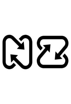 Two icons showing linked arrows. Symbols for refresh or recycling. Geometric logo with interconnected arrows. vector