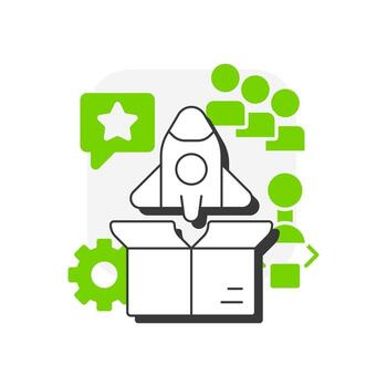 Full deployment flat outline concept icon. Operational usage. Technology readiness level. Product development. Modern line illustration with green glyphs. Conceptual visual. Easy to edit vector