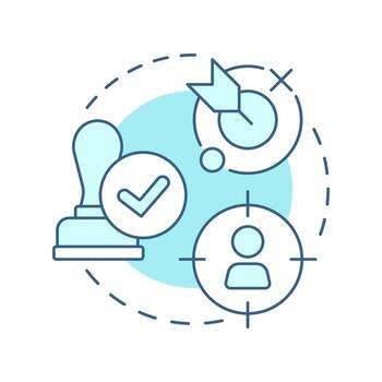Acceptance testing soft blue concept icon. Target customer, goal. User experience, assurance. Round shape line illustration. Abstract idea. Graphic design. Easy to use in infographic, presentation vector