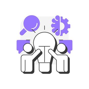 Idea generation flat outline concept icon. Brainstorming, research, observation of feedbacks. Innovation funnel. Modern line illustration with purple glyphs. Conceptual visual. Easy to edit vector