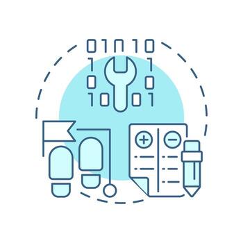 prueba caso desarrollo suave azul concepto icono. equilibrar hoja. codificación, programación. redondo forma línea ilustración. resumen idea. gráfico diseño. fácil a utilizar en infografía, presentación vector