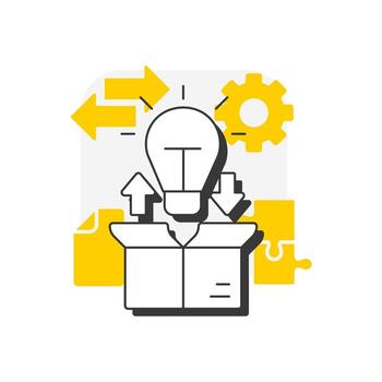 acoplado abierto innovación plano contorno concepto icono. combinación de fuera de en y dentro fuera estrategias. desarrollo. moderno línea ilustración con amarillo glifos. conceptual visual. fácil a editar vector