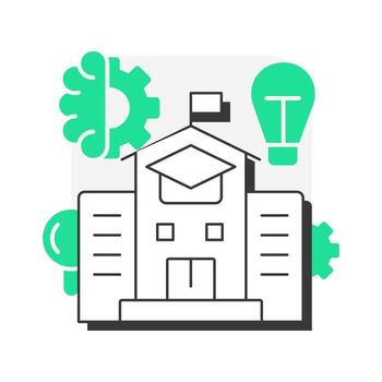 University flat outline concept icon. Knowledge producers and talent developers facility. Triple helix model. Modern line illustration with green glyphs. Conceptual visual. Easy to edit vector