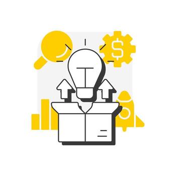 Inside out open innovation flat outline concept icon. Outward transfer of internal knowledge and technologies. Modern line illustration with yellow glyphs. Conceptual visual. Easy to edit vector
