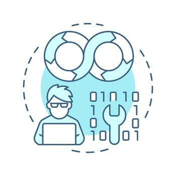 devops modelo suave azul concepto icono. software desarrollador, codificación. eso operaciones. redondo forma línea ilustración. resumen idea. gráfico diseño. fácil a utilizar en infografía, presentación vector