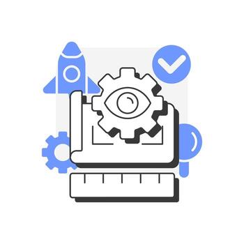 Development research flat outline concept icon. Transforming insights into concrete results. Exploration process. Modern line illustration with blue glyphs. Conceptual visual. Easy to edit vector