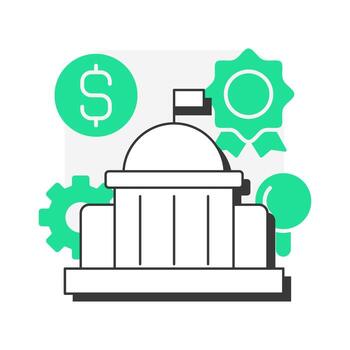Government flat outline concept icon. Enabler and regulator of innovation. Legal framework. Triple helix model. Modern line illustration with green glyphs. Conceptual visual. Easy to edit vector