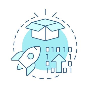 implementación suave azul concepto icono. eficiencia cohete. desarrollo, innovación. redondo forma línea ilustración. resumen idea. gráfico diseño. fácil a utilizar en infografía, presentación vector